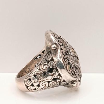 LOT 2: Midas 925 Designer Ring with 14K Accents, Sterling Heart Earrings & 925 Italy Sterling Chain and Slide Pendant with Lapis...