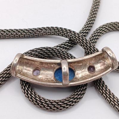 LOT 2: Midas 925 Designer Ring with 14K Accents, Sterling Heart Earrings & 925 Italy Sterling Chain and Slide Pendant with Lapis...