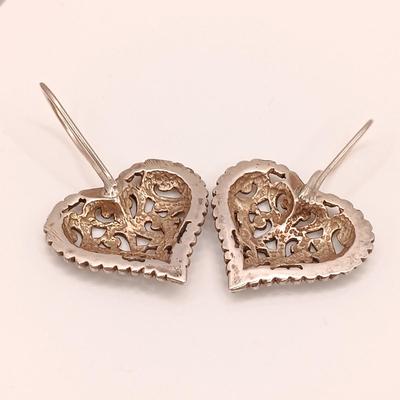 LOT 2: Midas 925 Designer Ring with 14K Accents, Sterling Heart Earrings & 925 Italy Sterling Chain and Slide Pendant with Lapis...