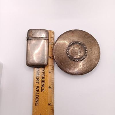 LOT 3: Sterling Silver with Compact with Engraved Silver-Tone Match Holder
