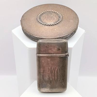 LOT 3: Sterling Silver with Compact with Engraved Silver-Tone Match Holder
