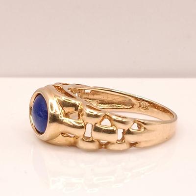 LOT 4: Oval Lapis Lazuli 14K Gold Band Ring 3.73g Sz 7