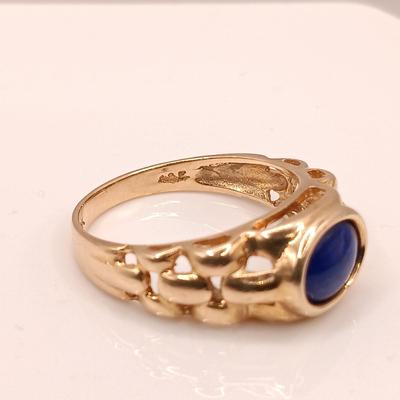 LOT 4: Oval Lapis Lazuli 14K Gold Band Ring 3.73g Sz 7