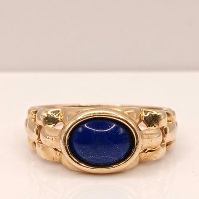 LOT 4: Oval Lapis Lazuli 14K Gold Band Ring 3.73g Sz 7