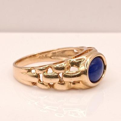 LOT 4: Oval Lapis Lazuli 14K Gold Band Ring 3.73g Sz 7