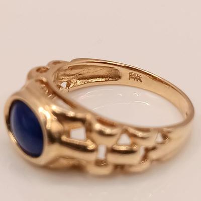 LOT 4: Oval Lapis Lazuli 14K Gold Band Ring 3.73g Sz 7