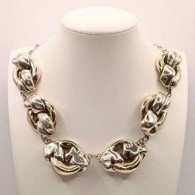 LOT 5: Vintage GW 925 Sterling Chunky Puffy Link Abstract Modernist Statement Necklace 68g