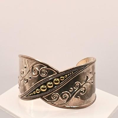 LOT 7: Vintage ATI 925 Mexico Sterling Cuff with Brass Highlights 48.9g