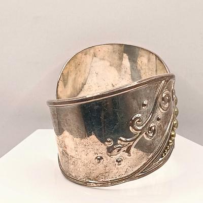 LOT 7: Vintage ATI 925 Mexico Sterling Cuff with Brass Highlights 48.9g