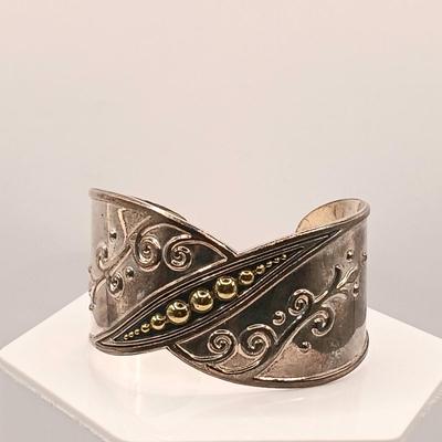 LOT 7: Vintage ATI 925 Mexico Sterling Cuff with Brass Highlights 48.9g