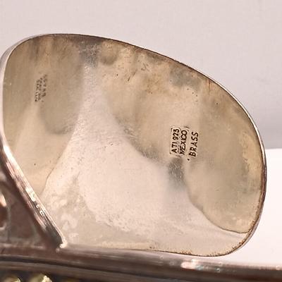 LOT 7: Vintage ATI 925 Mexico Sterling Cuff with Brass Highlights 48.9g