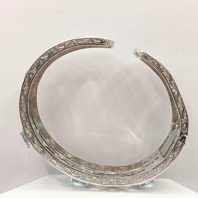 LOT 10: ISP 925 Sterling China Hinged Cuff with Blue Topaz Stones 39.4gtw
