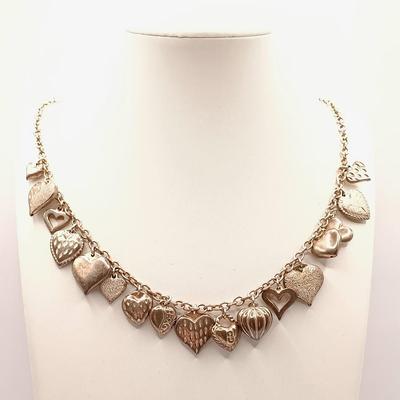 LOT 13: JCM 925 Sterling Mauritius Puffy Heart Necklace, 925 Sterling Pendant on Leather Cord with 925 Clasp & Mexico Silver-Tone...