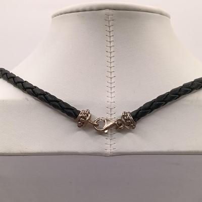 LOT 13: JCM 925 Sterling Mauritius Puffy Heart Necklace, 925 Sterling Pendant on Leather Cord with 925 Clasp & Mexico Silver-Tone...