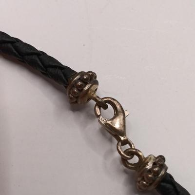 LOT 13: JCM 925 Sterling Mauritius Puffy Heart Necklace, 925 Sterling Pendant on Leather Cord with 925 Clasp & Mexico Silver-Tone...