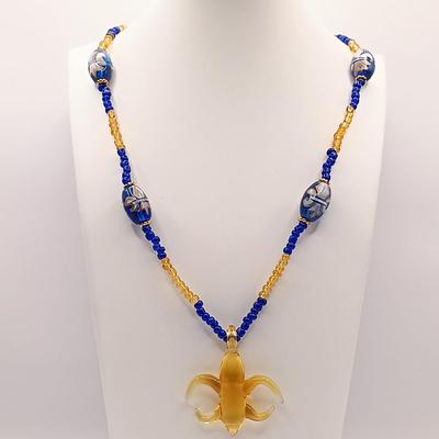 LOT 15: Vintage Hand-Painted Fleur-de-lis Glass Bead Necklace, Seŕefina 3-Strand Necklace & More