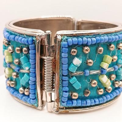 LOT 16: Oxidized Copper and Stone Necklace, Multi-Strand Turquoise Bead Necklace, Silk Thread Wrapped Bangles & More