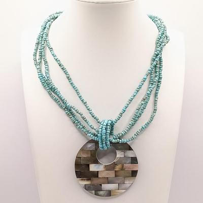 LOT 16: Oxidized Copper and Stone Necklace, Multi-Strand Turquoise Bead Necklace, Silk Thread Wrapped Bangles & More