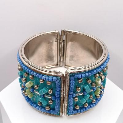 LOT 16: Oxidized Copper and Stone Necklace, Multi-Strand Turquoise Bead Necklace, Silk Thread Wrapped Bangles & More