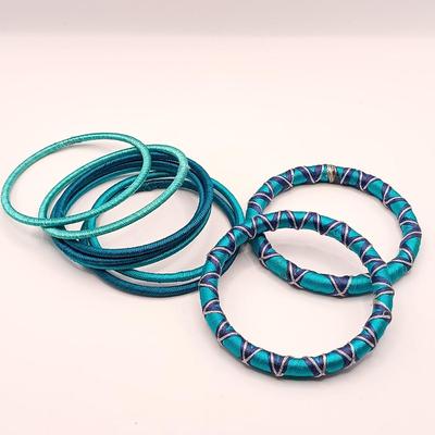 LOT 16: Oxidized Copper and Stone Necklace, Multi-Strand Turquoise Bead Necklace, Silk Thread Wrapped Bangles & More