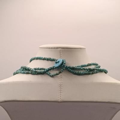 LOT 16: Oxidized Copper and Stone Necklace, Multi-Strand Turquoise Bead Necklace, Silk Thread Wrapped Bangles & More