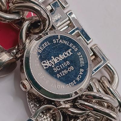 LOT 17: Silver-Tone Necklace with Garnet-Tone Stone, Chicos Circle Necklace, Style & Co Watch & More