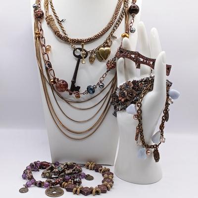 LOT 20: Fossil Skeleton Key Necklace, Chicos Multi-Strand Silver-Tone Necklace & More