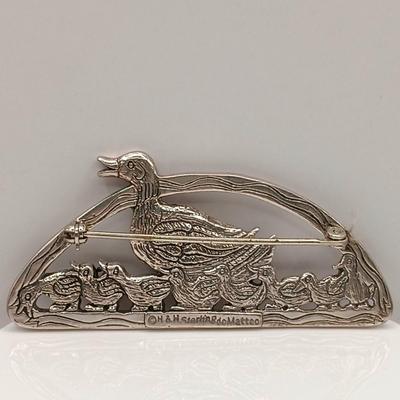 LOT 21: H&H Sterling deMatteo Duck Brooch 14.4g & Vintage 925 Sterling Ring with Enamel Overlay and Smokey Quartz Stone 9.3g Sz 7