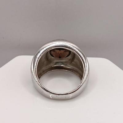 LOT 21: H&H Sterling deMatteo Duck Brooch 14.4g & Vintage 925 Sterling Ring with Enamel Overlay and Smokey Quartz Stone 9.3g Sz 7