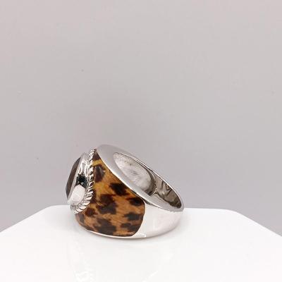 LOT 21: H&H Sterling deMatteo Duck Brooch 14.4g & Vintage 925 Sterling Ring with Enamel Overlay and Smokey Quartz Stone 9.3g Sz 7