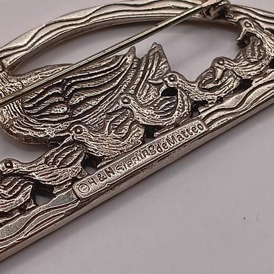 LOT 21: H&H Sterling deMatteo Duck Brooch 14.4g & Vintage 925 Sterling Ring with Enamel Overlay and Smokey Quartz Stone 9.3g Sz 7