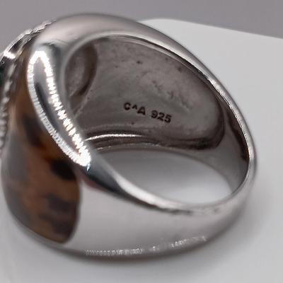 LOT 21: H&H Sterling deMatteo Duck Brooch 14.4g & Vintage 925 Sterling Ring with Enamel Overlay and Smokey Quartz Stone 9.3g Sz 7