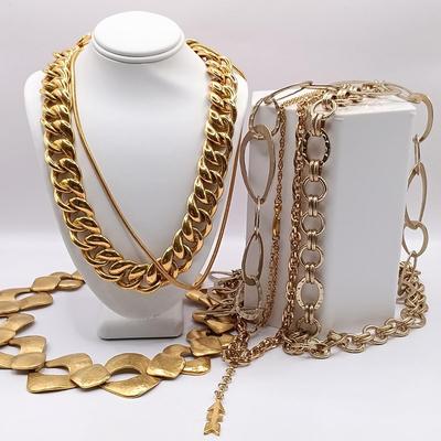 LOT 24: Monet Link Chain Necklace, Venôme Link Chain Necklace, Crown Trifari Snake Chain Necklace & More