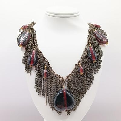 LOT 25: Feaux Pearl and Metal Tassel Necklace, Glass and Metal Fringe Necklace, Chain Necklace with 925 Clasp and Link & More