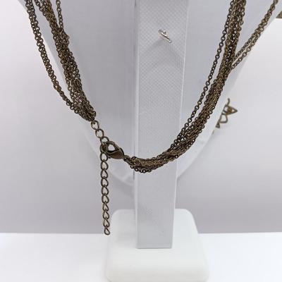 LOT 25: Feaux Pearl and Metal Tassel Necklace, Glass and Metal Fringe Necklace, Chain Necklace with 925 Clasp and Link & More