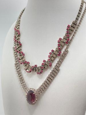 LOT 33: Faceted Crystal Beads 17", Double Strand Aurora Borealis Crystal Beads 17" and Rhinestone Necklaces and Earrings