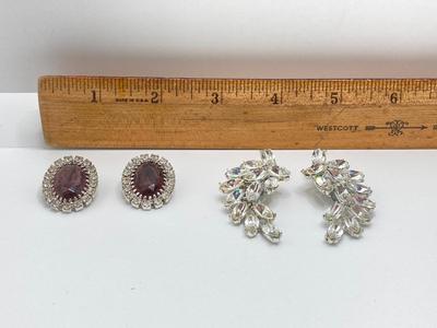 LOT 33: Faceted Crystal Beads 17", Double Strand Aurora Borealis Crystal Beads 17" and Rhinestone Necklaces and Earrings