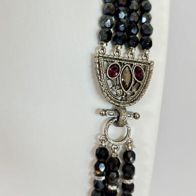 LOT 55: Alfani, 1928, Metal Knotted Mesh Necklace, Multi Strand Black Glass Beaded, Bangle & Cuff Bracelet