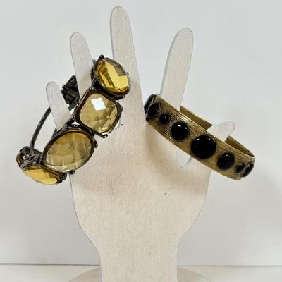 LOT 55: Alfani, 1928, Metal Knotted Mesh Necklace, Multi Strand Black Glass Beaded, Bangle & Cuff Bracelet