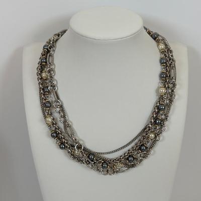 LOT 56: Betsy Johnson Bejeweled Statement Necklace along with Silvertone Staement Necklaces