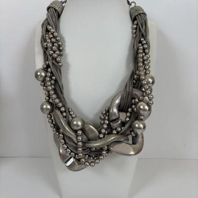 LOT 56: Betsy Johnson Bejeweled Statement Necklace along with Silvertone Staement Necklaces