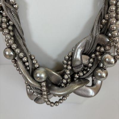 LOT 56: Betsy Johnson Bejeweled Statement Necklace along with Silvertone Staement Necklaces