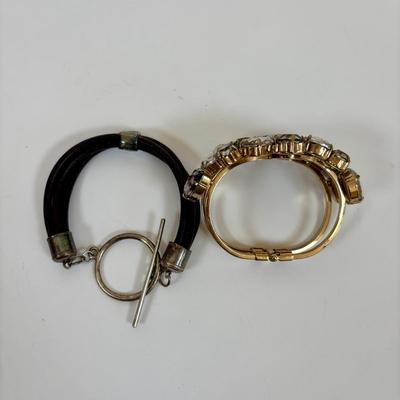 LOT 57: Chunky Style Cuff Bracelets: Tri-Color Freshwater Pearl, Silvertone Arm Cuff, Bejeweled Cuffs & More