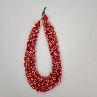 LOT 58: Boho Style Multi Layered Collar Necklace, Bohemian Style Multistrand Red Beaded Necklace, & More