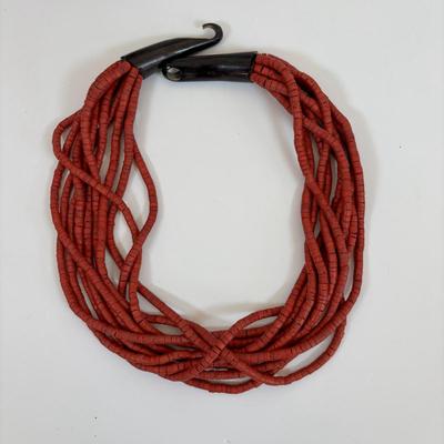 LOT 58: Boho Style Multi Layered Collar Necklace, Bohemian Style Multistrand Red Beaded Necklace, & More