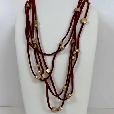 LOT 58: Boho Style Multi Layered Collar Necklace, Bohemian Style Multistrand Red Beaded Necklace, & More