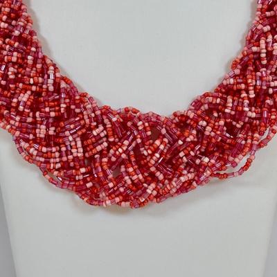 LOT 58: Boho Style Multi Layered Collar Necklace, Bohemian Style Multistrand Red Beaded Necklace, & More