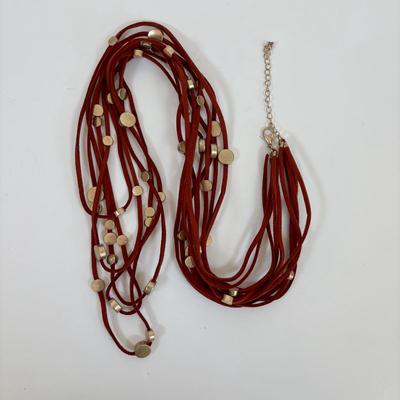 LOT 58: Boho Style Multi Layered Collar Necklace, Bohemian Style Multistrand Red Beaded Necklace, & More