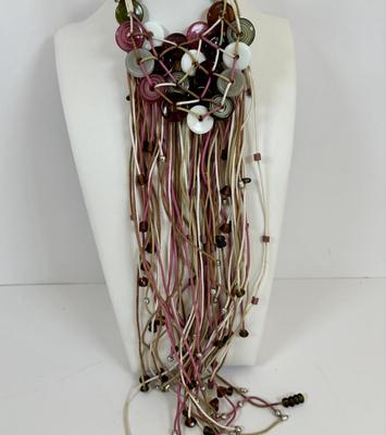 LOT 58: Boho Style Multi Layered Collar Necklace, Bohemian Style Multistrand Red Beaded Necklace, & More