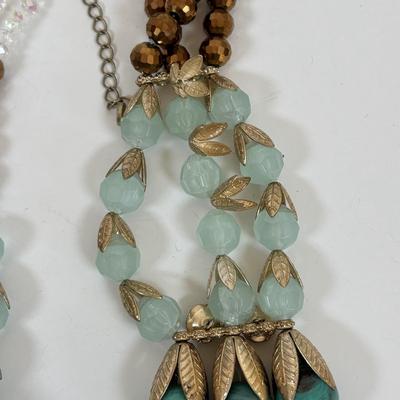 LOT 59: Lydell NYC Layered Multi Strand Beaded Necklace, Alexis Bittar Lucite Collar Necklace, BR Gold-tone/Faux Pearls & JS Floral...